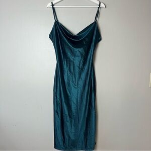 xxxiticat Spaghetti‎ Strap Side Slit Dark Teal Cocktail Dress Large